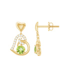 Solitaire Peridot Heart Drop Earrings with Diamond Accent Peridot - ( AAA ) - Quality - Rosec Jewels