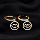 Real Blue Sapphire and Diamond Evil Eye Hoop Drop Earrings AAA - Rosec Jewels