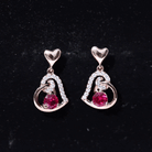 Lab Created Ruby and Diamond Heart Drop Earrings AAAA - Rosec Jewels