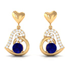 Real 0.8 Carat Blue Sapphire and Diamond Dangling Earrings AAA - Rosec Jewels