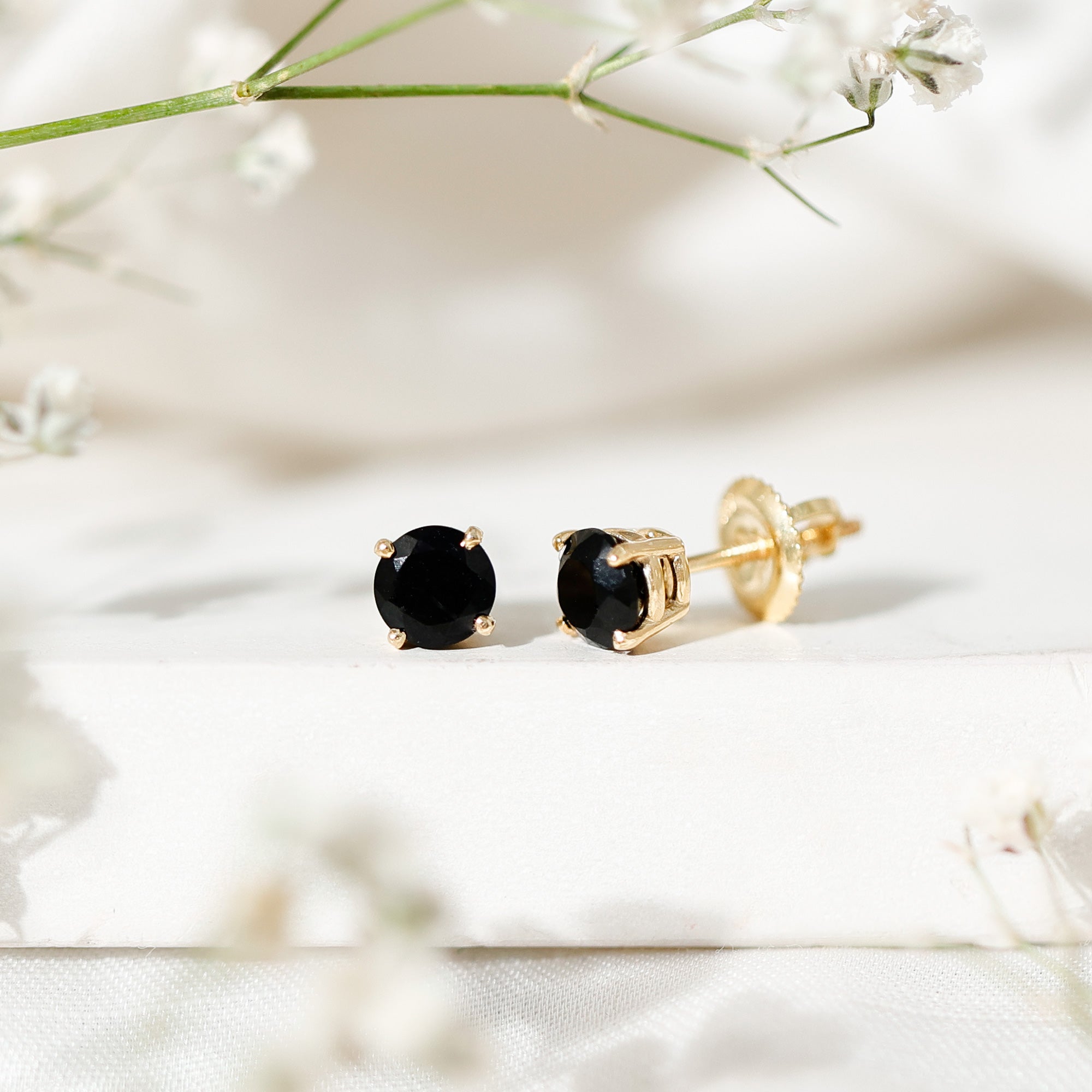 Natural Black Onyx Stud Earrings for Everyday AAA - Rosec Jewels