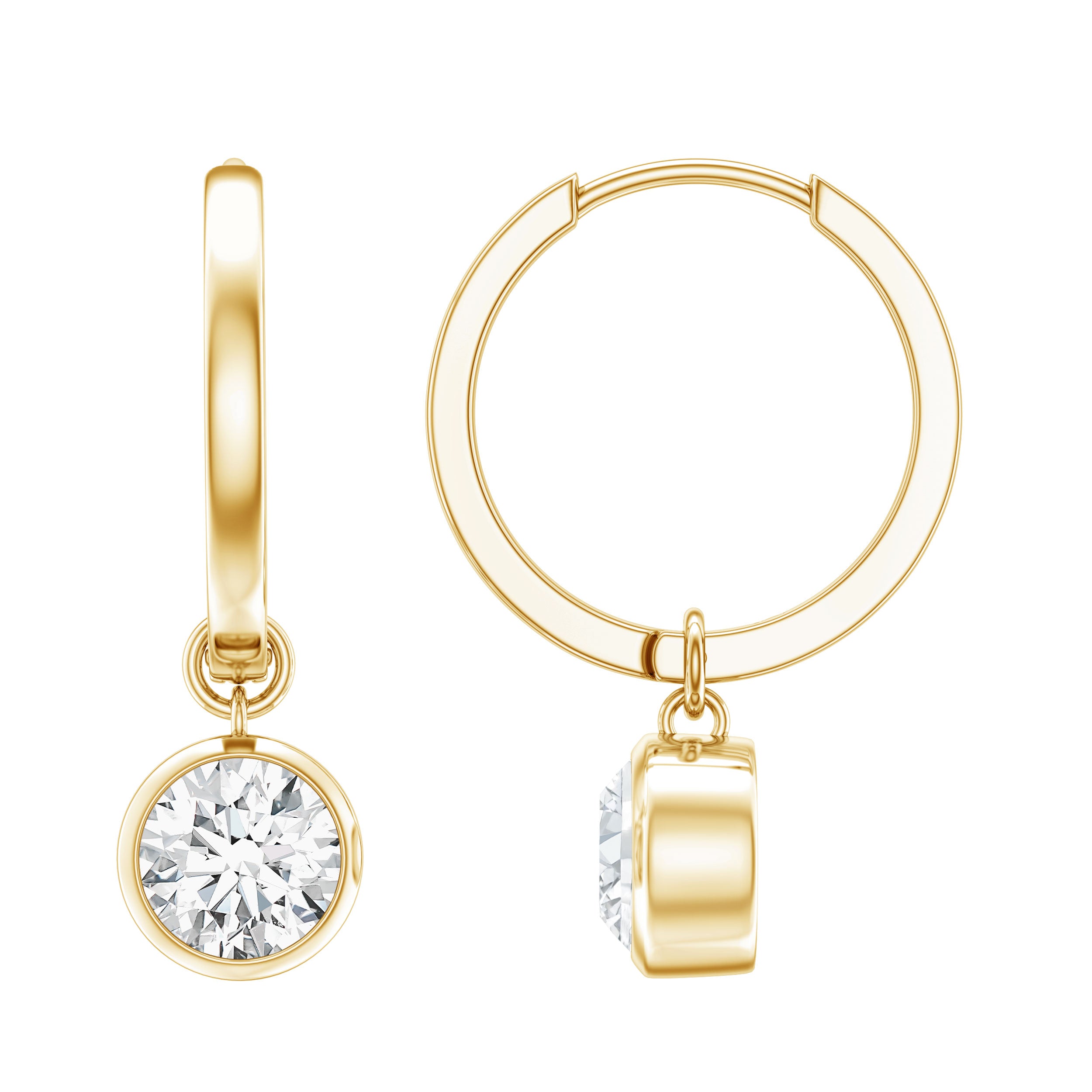Bezel Set Moissanite and Hinged Hoop Earrings D-VS1 - Rosec Jewels