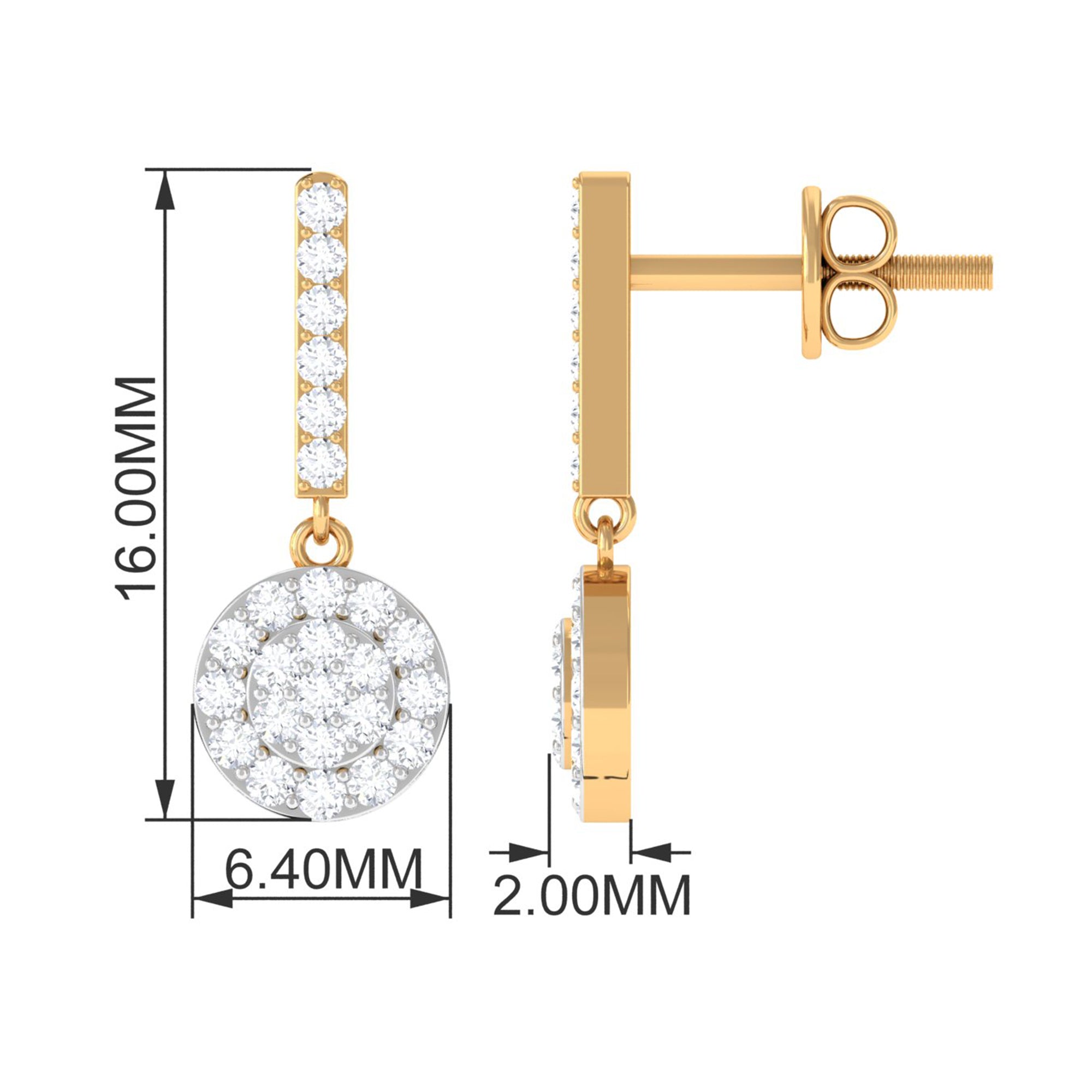 3/4 CT Real Diamond Dangle Earrings in Gold Diamond - ( HI-SI ) - Color and Clarity - Rosec Jewels