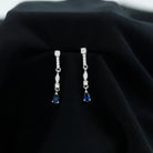 Pear Cut Created Blue Sapphire and Moissanite Long Dangle Earrings Lab Created Blue Sapphire - ( AAAA ) - Quality - Rosec Jewels
