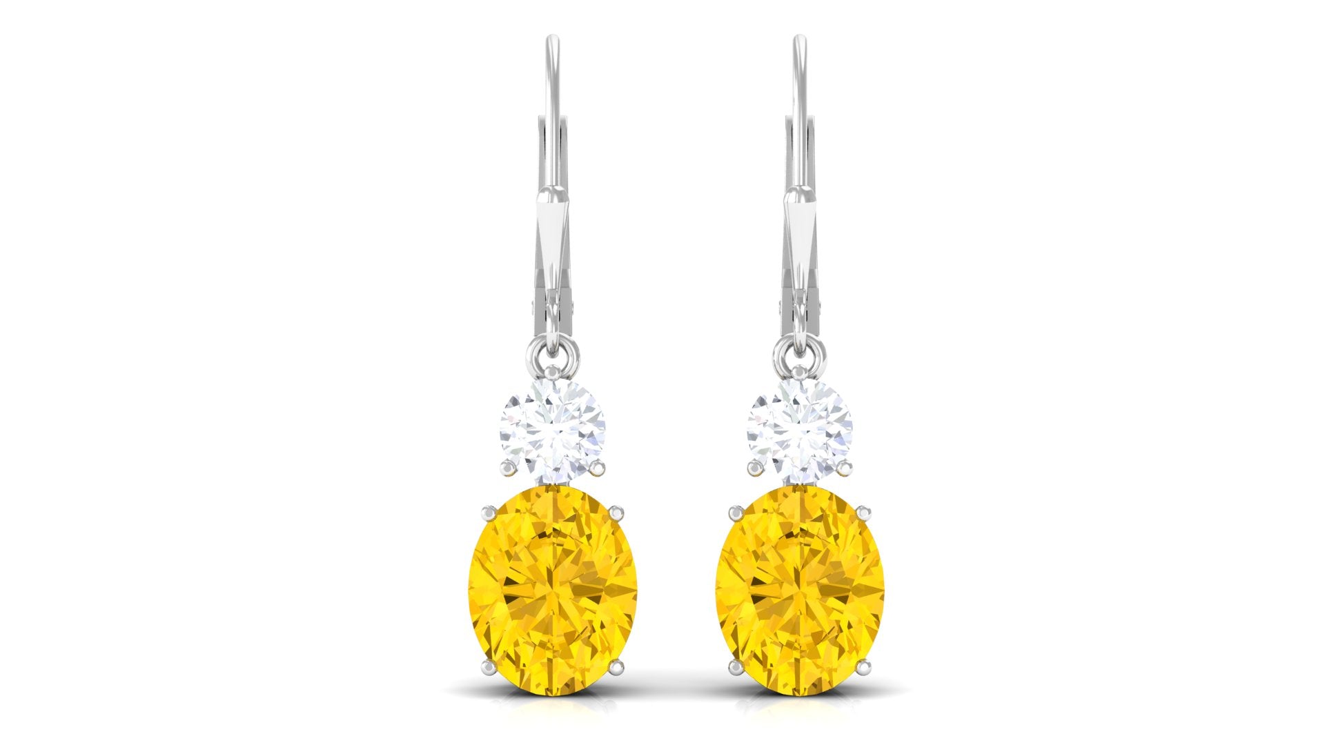 Lab Grown Yellow Sapphire Oval Drop Earrings With Moissanite Lab Created Yellow Sapphire - ( AAAA ) - Quality - Rosec Jewels