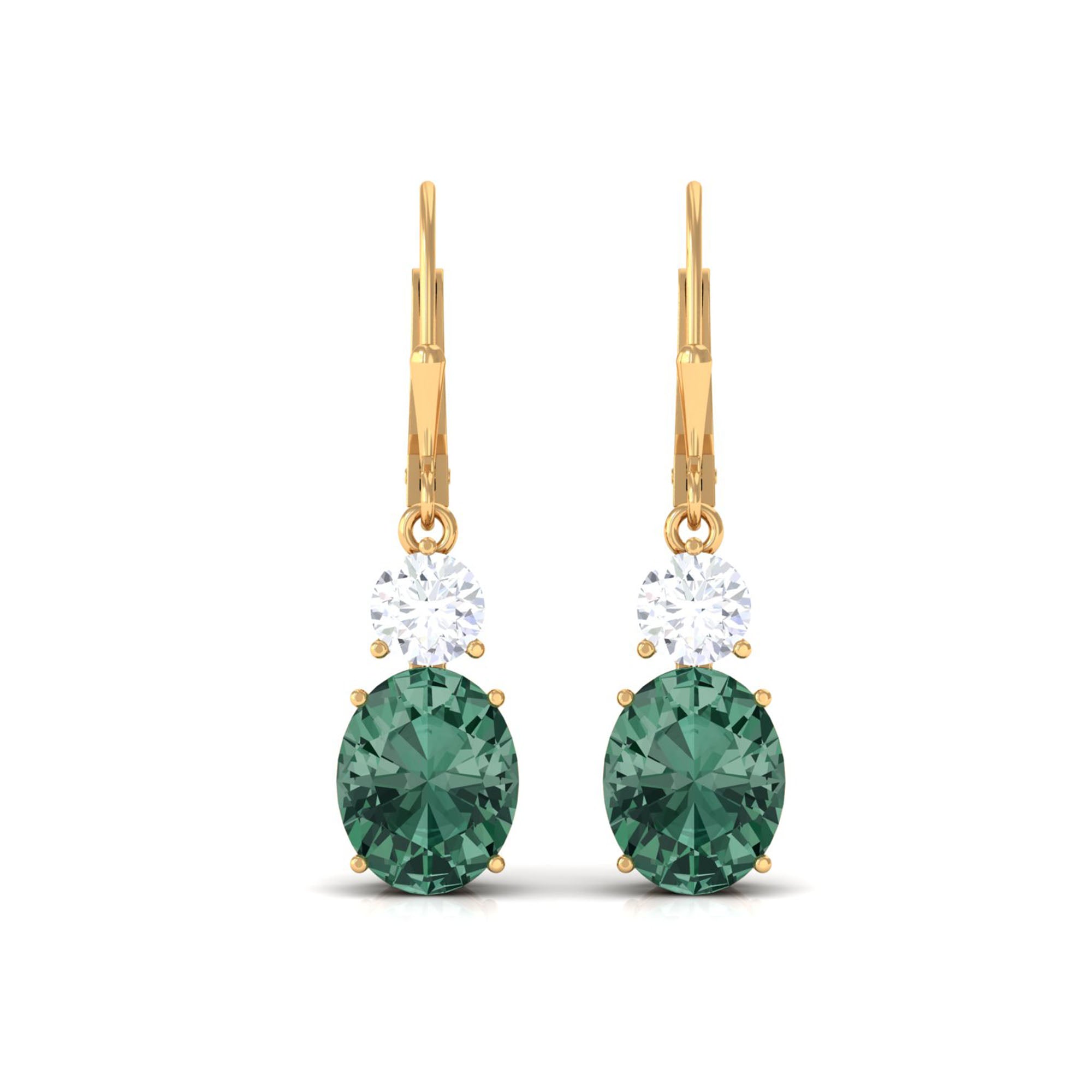 Lab Grown Green Sapphire Oval Drop Earrings With Moissanite Lab Created Green Sapphire - ( AAAA ) - Quality - Rosec Jewels