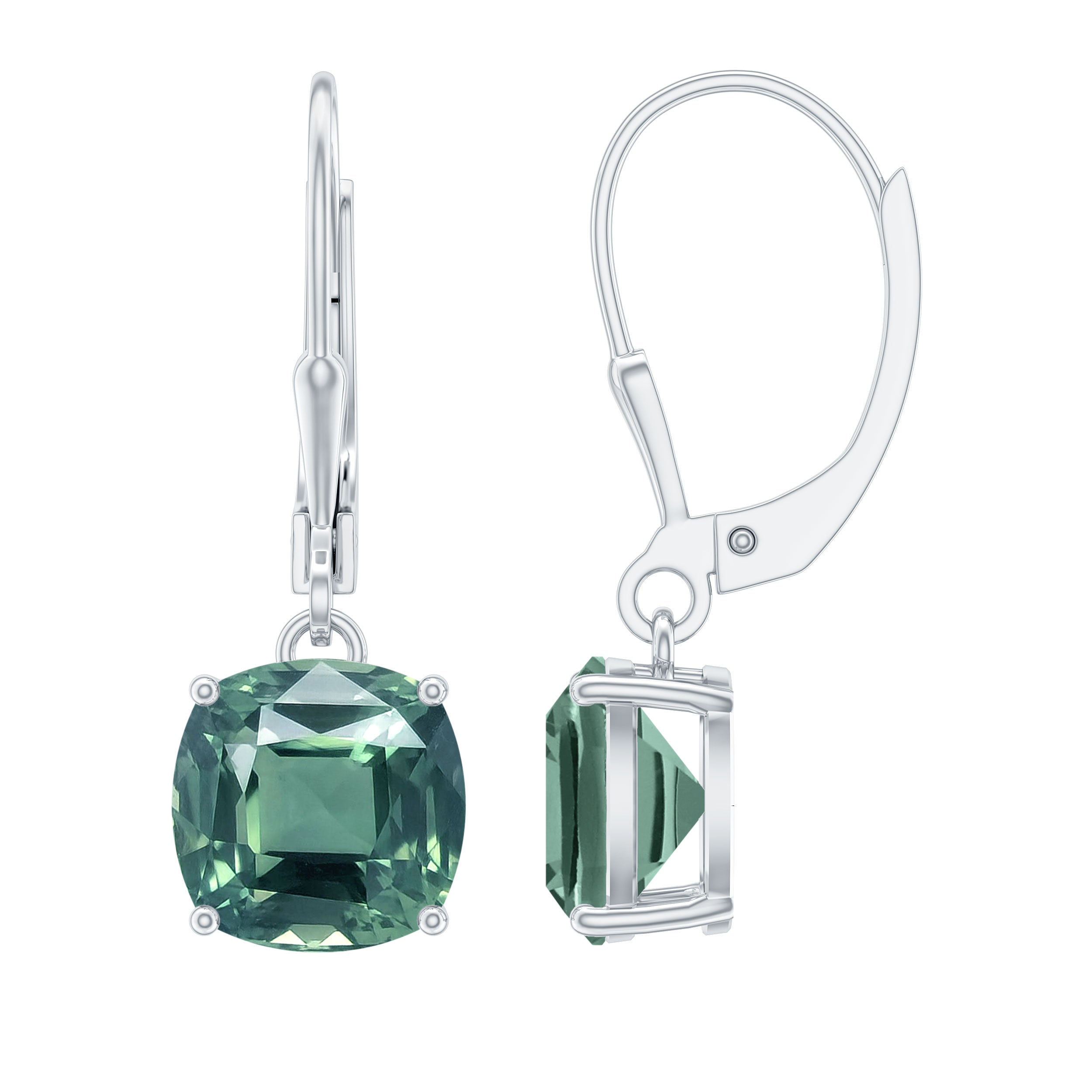 Cushion Cut Created Green Sapphire Solitaire Drop Earrings Lab Created Green Sapphire - ( AAAA ) - Quality - Rosec Jewels