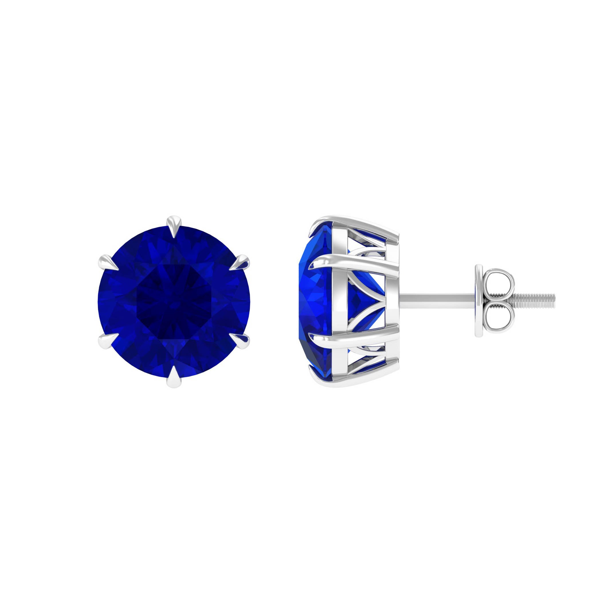 Claw Set Created Blue Sapphire Solitaire Stud Earrings Lab Created Blue Sapphire - ( AAAA ) - Quality - Rosec Jewels