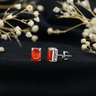 Lab Grown Orange Sapphire Emerald Cut Stud Earrings AAAA - Rosec Jewels