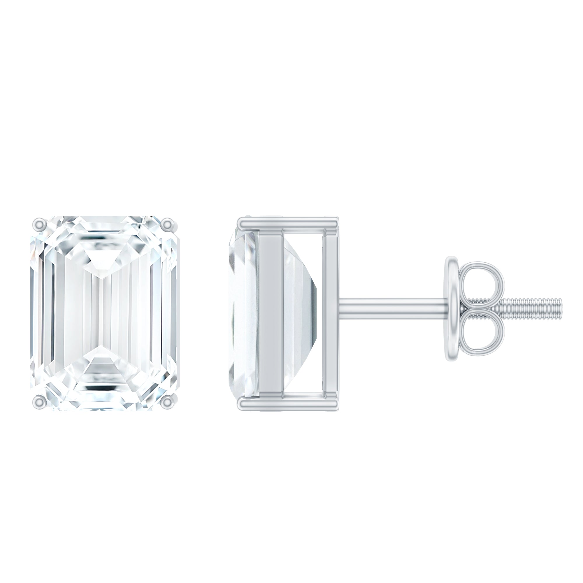 Emerald Cut Cubic Zirconia Solitaire Stud Earrings
