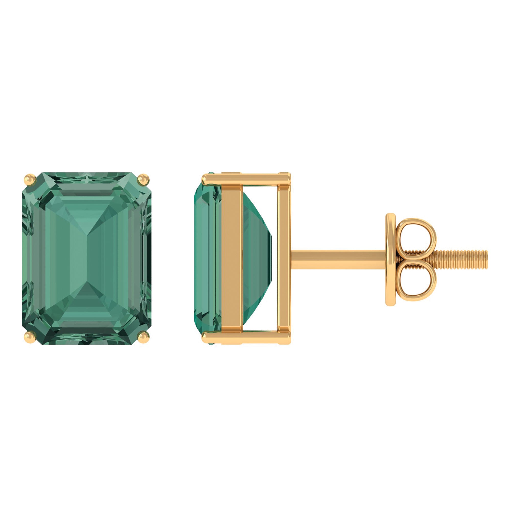 Solitaire Created Green Sapphire Octagon Stud Earrings Lab Created Green Sapphire - ( AAAA ) - Quality - Rosec Jewels