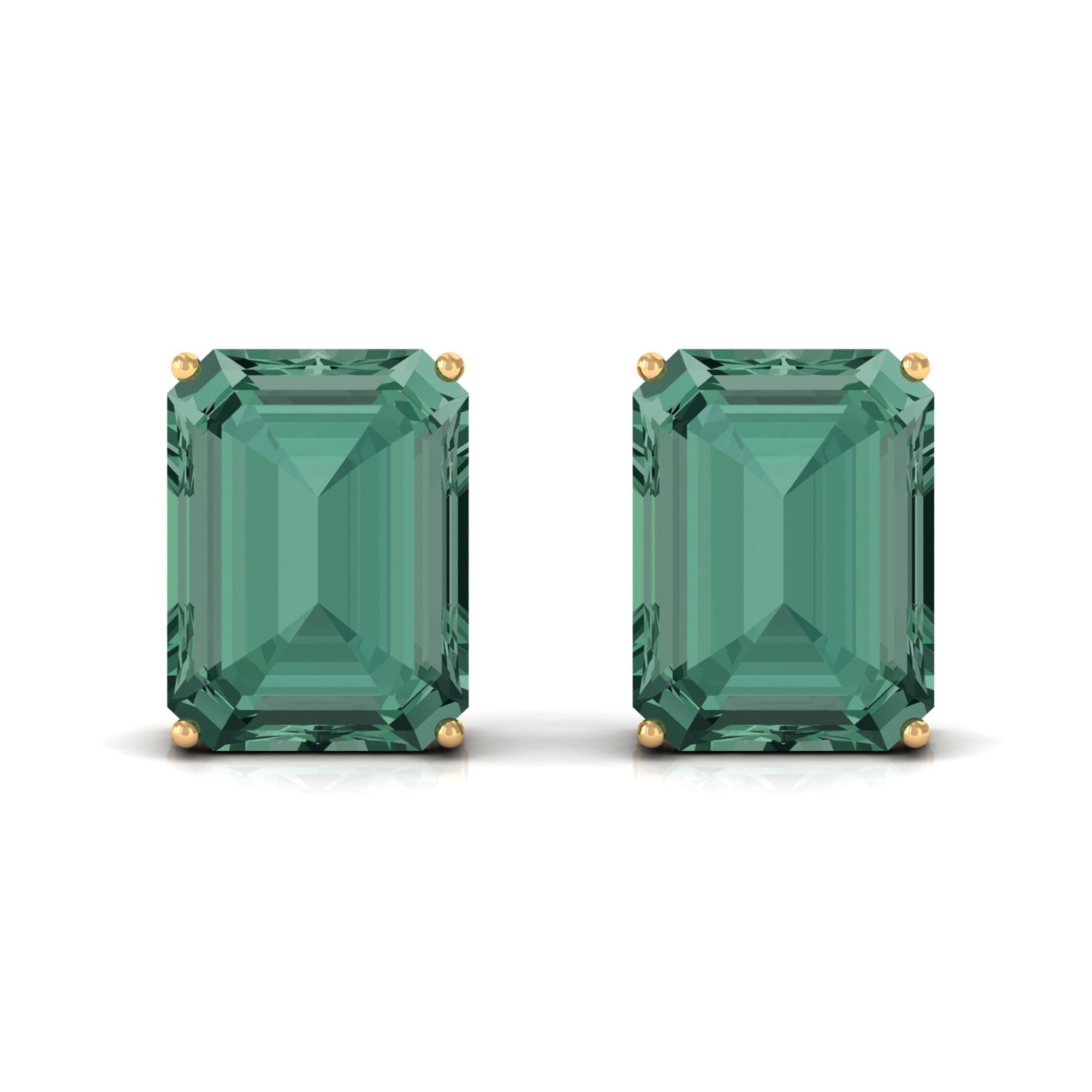 Solitaire Created Green Sapphire Octagon Stud Earrings Lab Created Green Sapphire - ( AAAA ) - Quality - Rosec Jewels