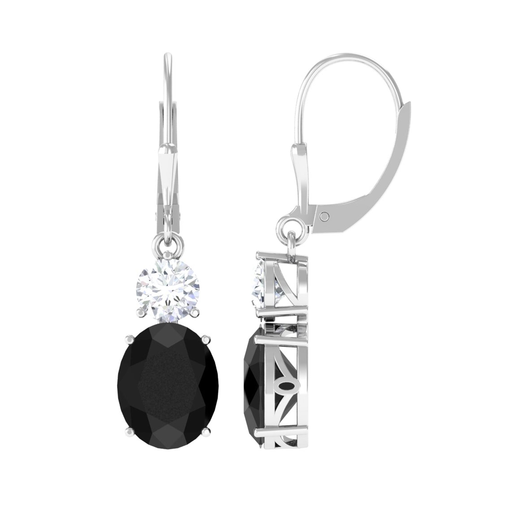 Oval Created Black Diamond Drop Earrings with Moissanite Lab Created Black Diamond - ( AAAA ) - Quality - Rosec Jewels
