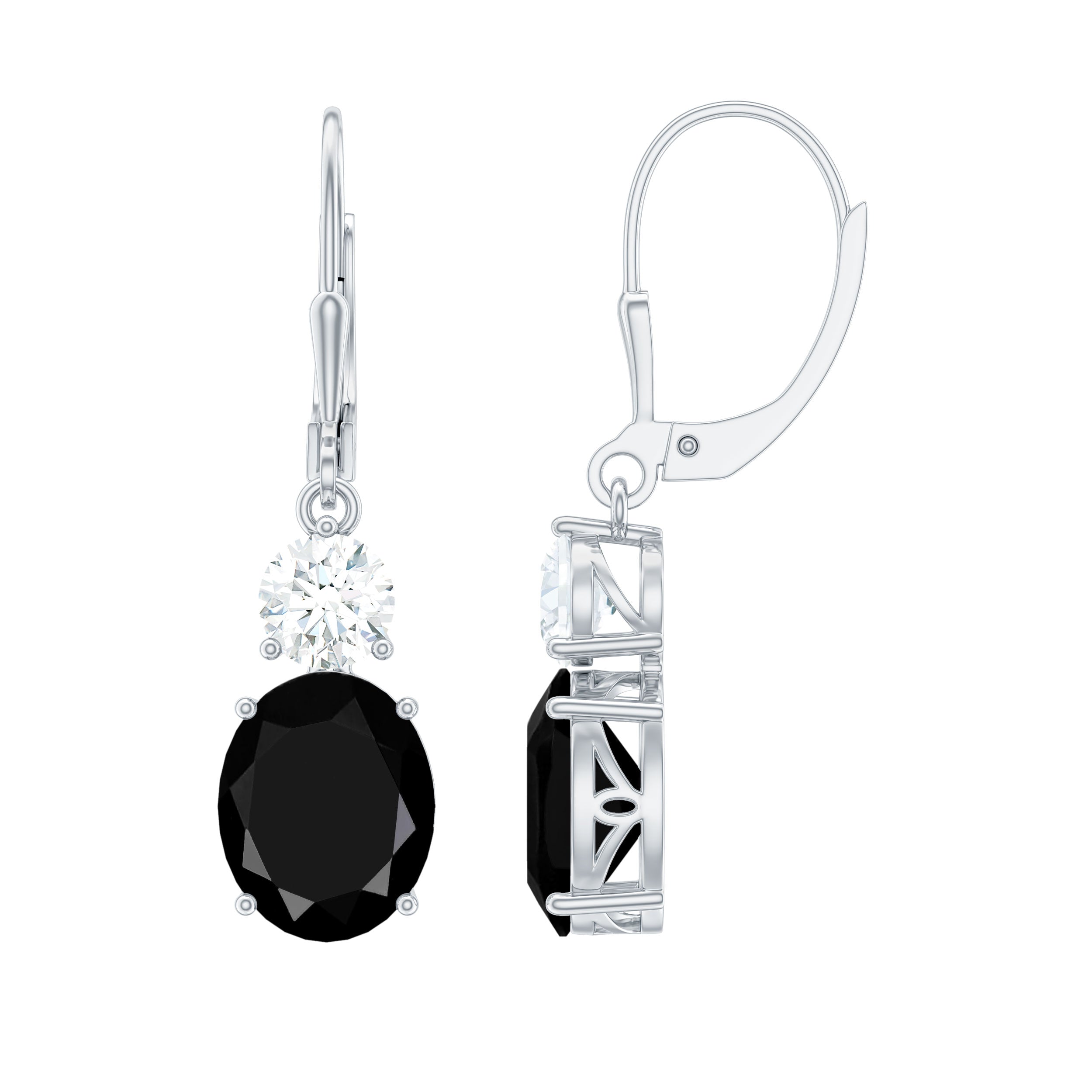 Oval Shaped Lab Created Black Diamond Drop Earrings with Moissanite