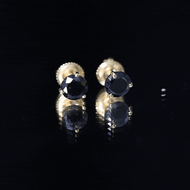 Lab Created Black Diamond Solitaire Stud Earrings with Screw Back AAAA ( Synthetic ) 18K Yellow Gold - Rosec Jewels