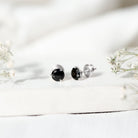 Lab Created Black Diamond Solitaire Stud Earrings with Screw Back AAAA ( Synthetic ) 18K White Gold - Rosec Jewels