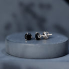 Lab Created Black Diamond Solitaire Stud Earrings with Screw Back AAAA ( Synthetic ) 18K White Gold - Rosec Jewels