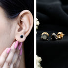 Lab Created Black Diamond Solitaire Stud Earrings with Screw Back AAAA ( Synthetic ) 18K Yellow Gold - Rosec Jewels