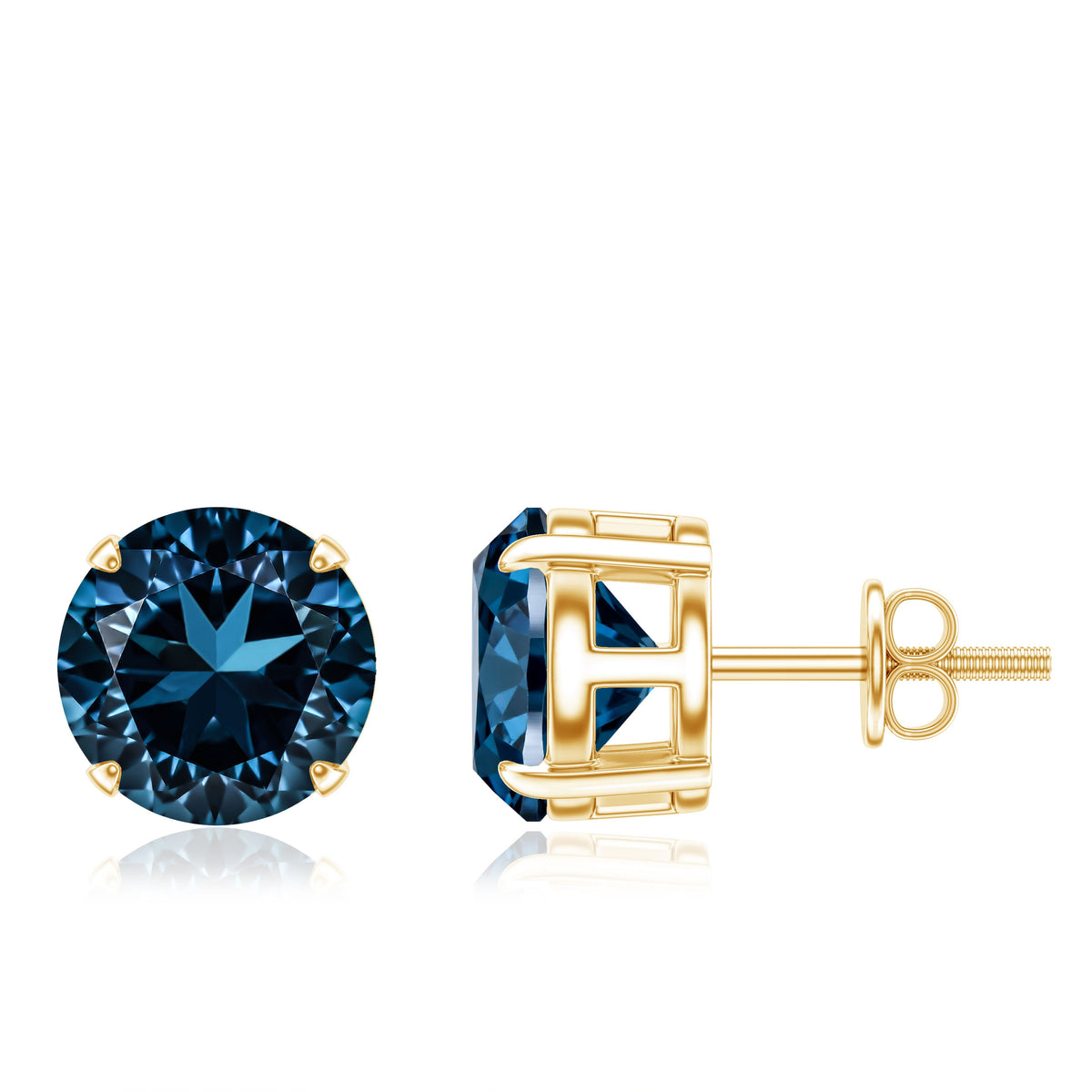 Solitaire 4 Carat London Blue Topaz Stud Earrings with Screw Backs AAA - Rosec Jewels