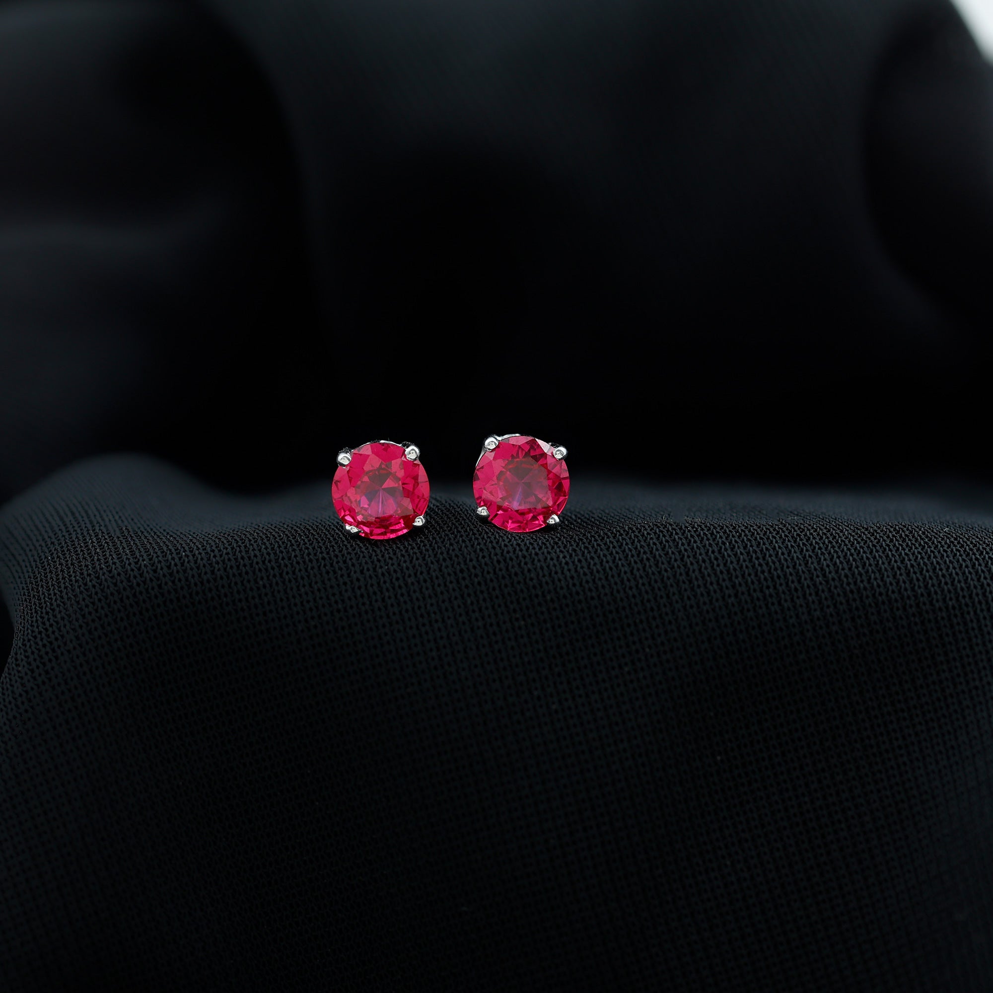 6 MM Round Cut Solitaire Lab Created Ruby Stud Earring for women Lab Created Ruby - ( AAAA ) - Quality - Rosec Jewels