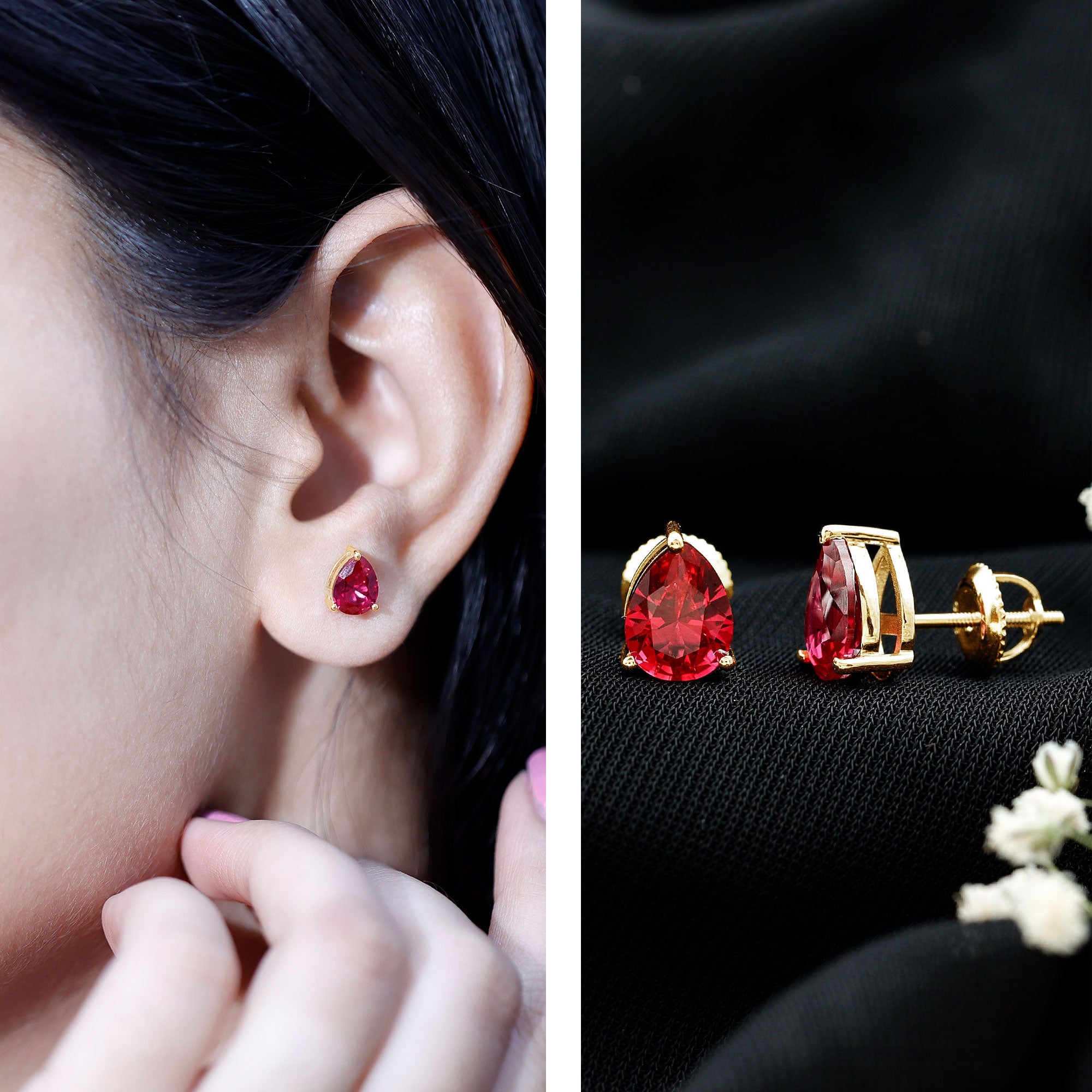 2 Carat Lab Created Ruby Teardrop Stud Earrings for Women AAAA - Rosec Jewels