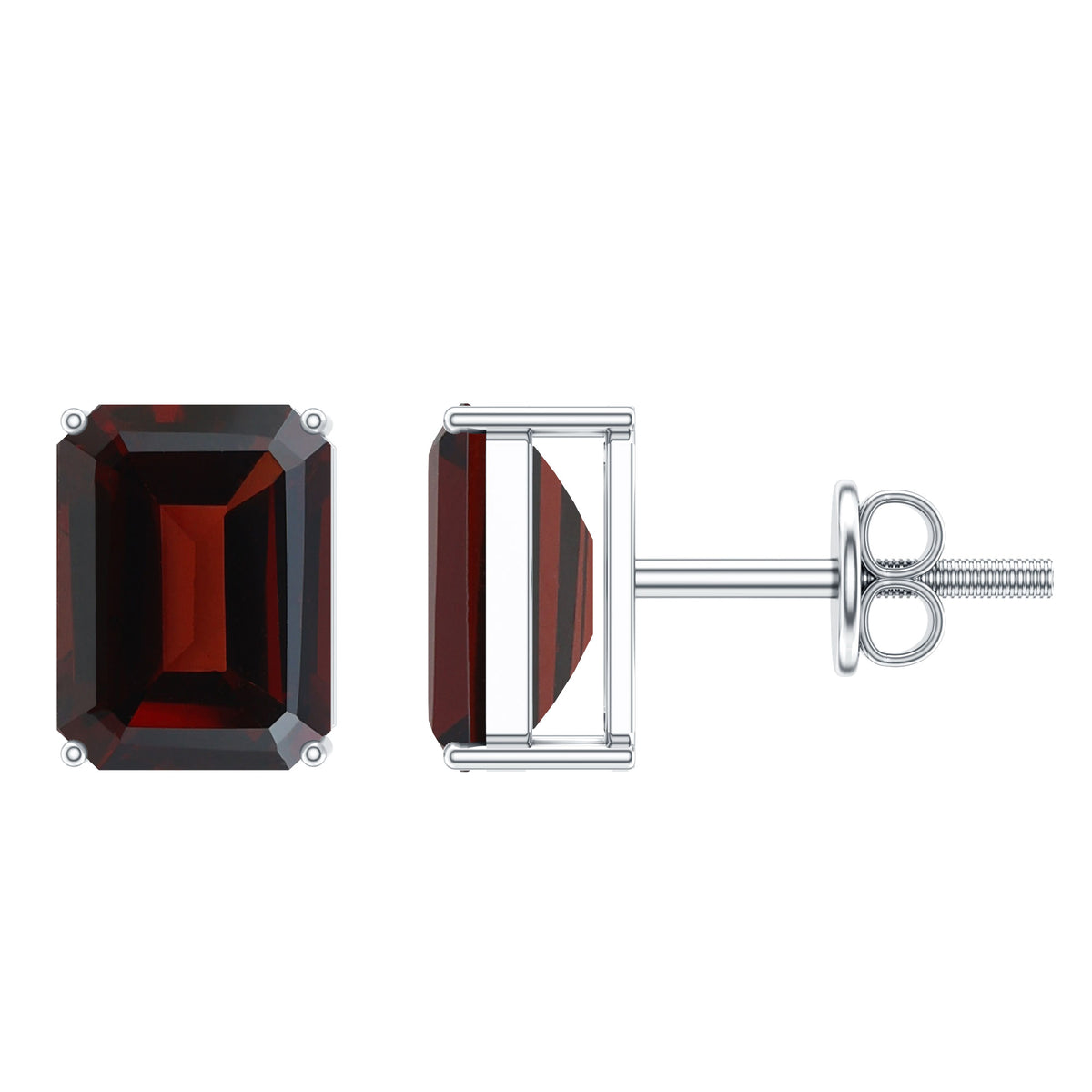 Real 4.32 Carat Emerald Cut Garnet Stud Earrings with Screw on Backs AAA - Rosec Jewels