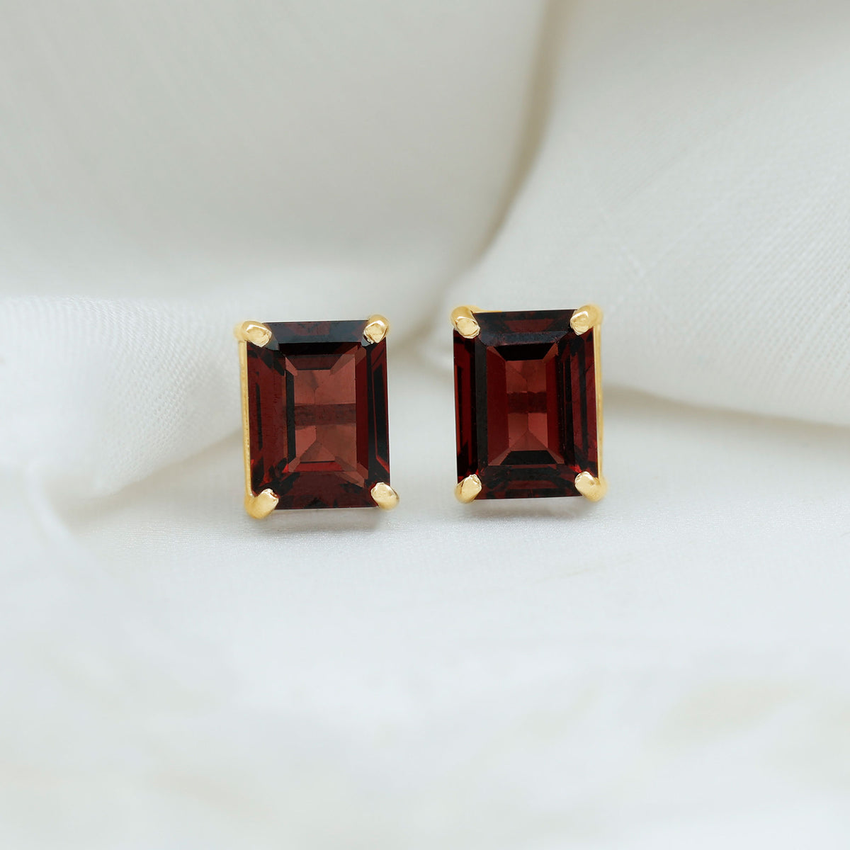 Real 4.32 Carat Emerald Cut Garnet Stud Earrings with Screw on Backs AAA - Rosec Jewels