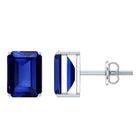 3.5 CT Emerald Cut Lab Created Blue Sapphire Big Stud Earrings AAAA - Rosec Jewels