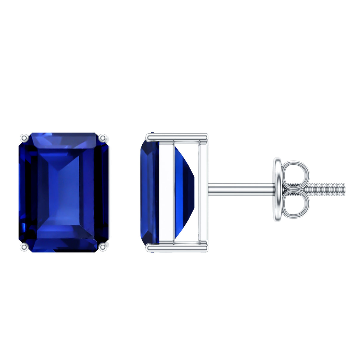 3.5 CT Emerald Cut Lab Created Blue Sapphire Big Stud Earrings AAAA - Rosec Jewels