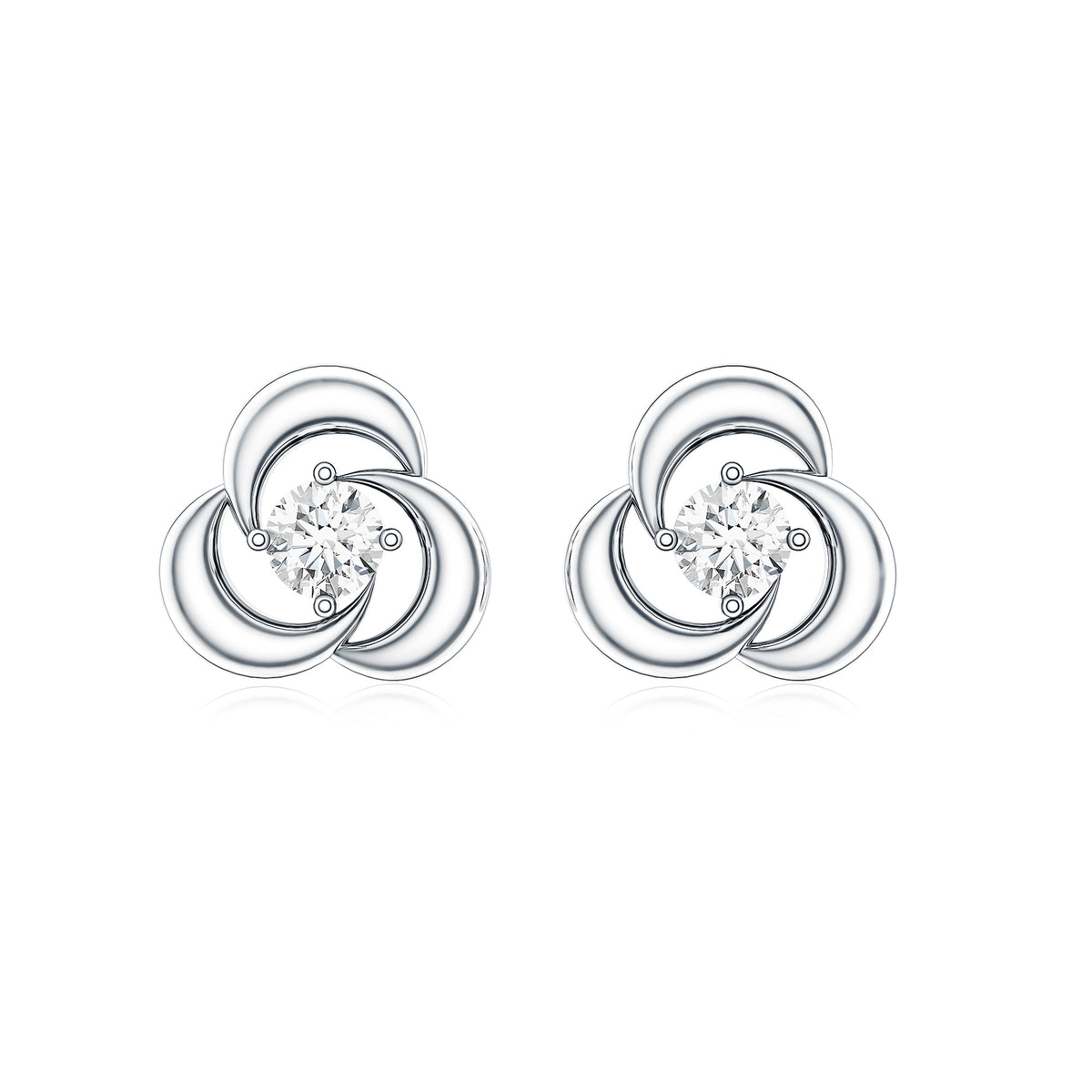 Diamond Swirl Stud Earring with Screw Back Natural - ( HI-SI ) - Rosec Jewels