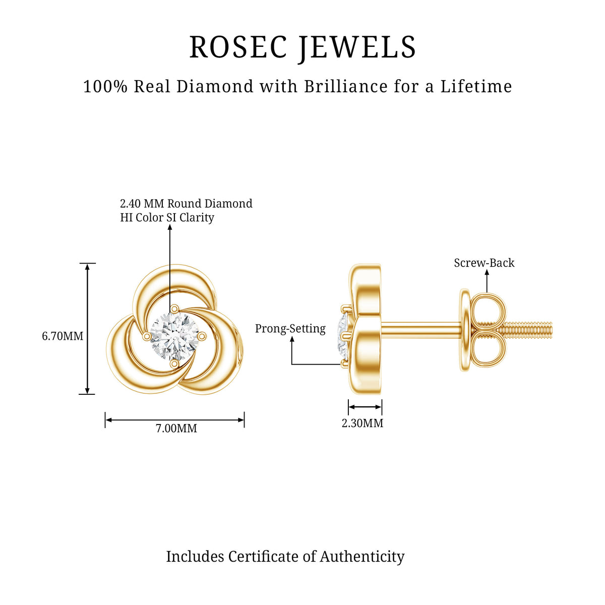 Diamond Swirl Stud Earring with Screw Back Natural - ( HI-SI ) - Rosec Jewels