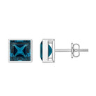 2 CT Princess Cut London Blue Topaz Solitaire Stud Earrings AAA - Rosec Jewels