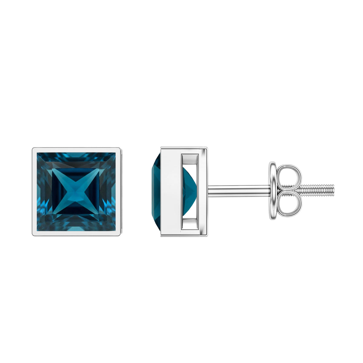 2 CT Princess Cut London Blue Topaz Solitaire Stud Earrings AAA - Rosec Jewels