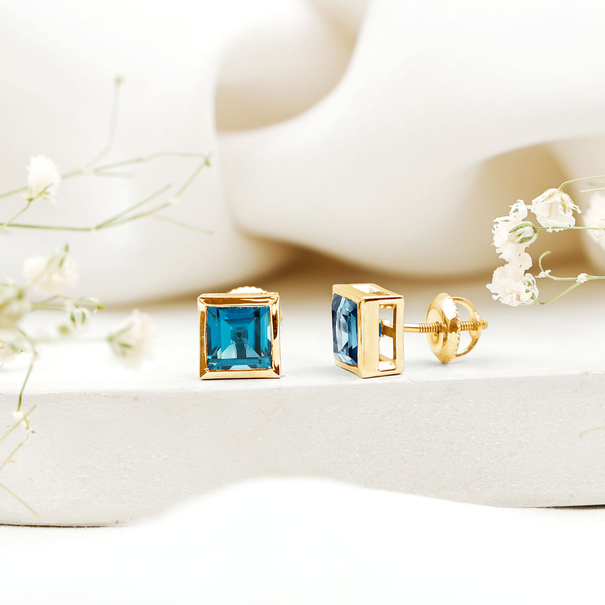 2 CT Princess Cut London Blue Topaz Solitaire Stud Earrings AAA - Rosec Jewels
