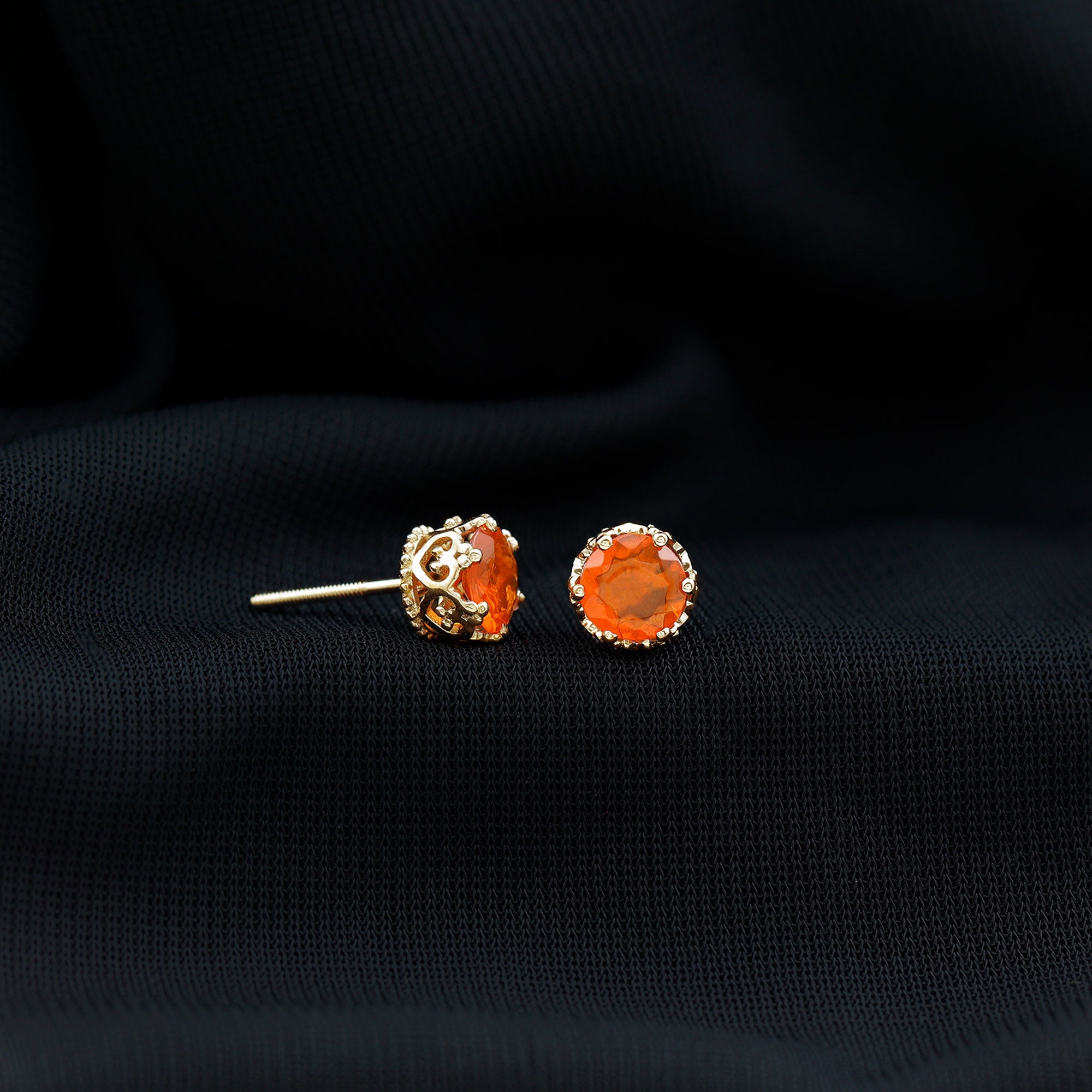1.5 Carat Fire Opal Solitaire Crown Stud Earrings AAA - Rosec Jewels