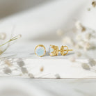 Natural Ethiopian Opal Crown Stud Earrings with Screw Back AAA - Rosec Jewels