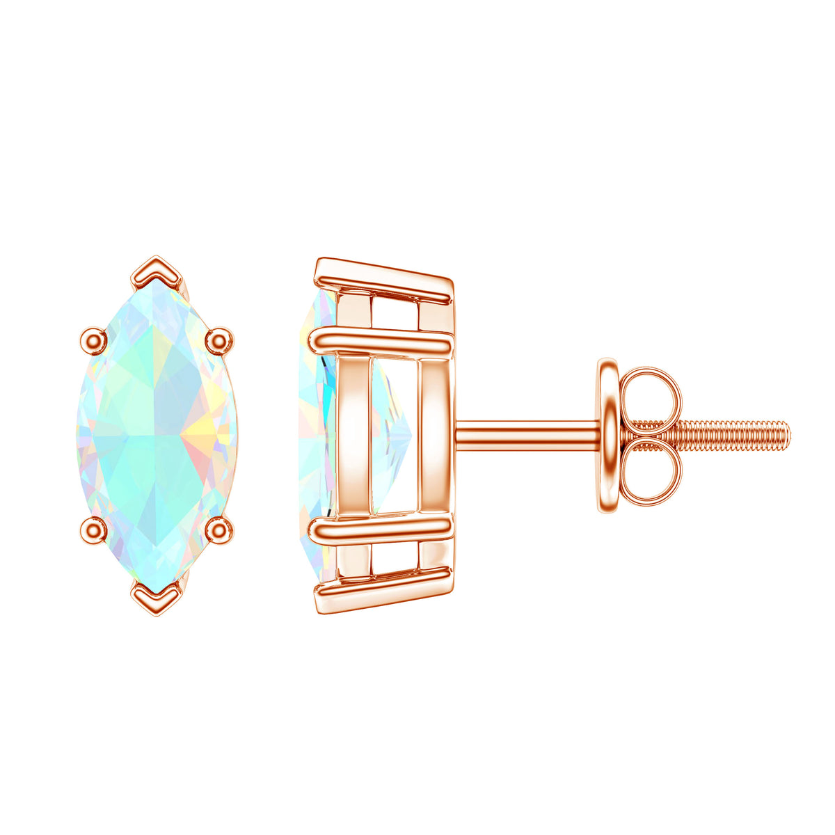 Certified Real Marquise Ethiopian Opal Earrings with Screw Back AAA - Rosec Jewels