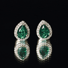 Lab Created Emerald Teardrop Stud Earrings with Diamond Halo AAAA - Rosec Jewels