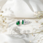Lab Created Emerald Teardrop Stud Earrings with Diamond Halo AAAA - Rosec Jewels