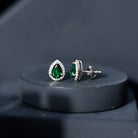 Lab Created Emerald Teardrop Stud Earrings with Diamond Halo AAAA - Rosec Jewels
