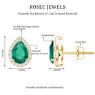 Lab Created Emerald Teardrop Stud Earrings with Diamond Halo AAAA - Rosec Jewels