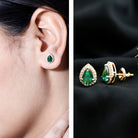 Lab Created Emerald Teardrop Stud Earrings with Diamond Halo AAAA - Rosec Jewels