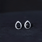 Natural 5X7 mm Pear Shape Black Spinel Earrings with Diamond Halo AAA - Rosec Jewels