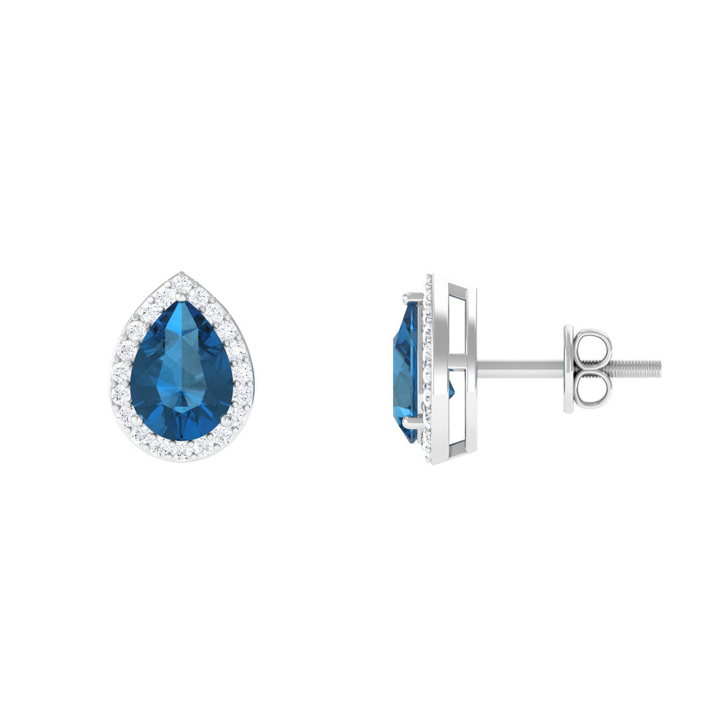 1.75 CT Classic Pear Cut London Blue Topaz and Moissanite Stud Earrings