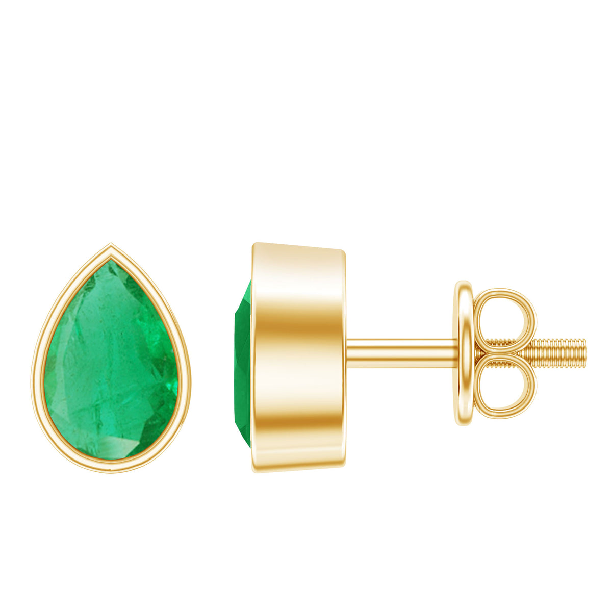 Genuine Emerald Teardrop Stud Earrings in Bezel Setting AAA - Rosec Jewels