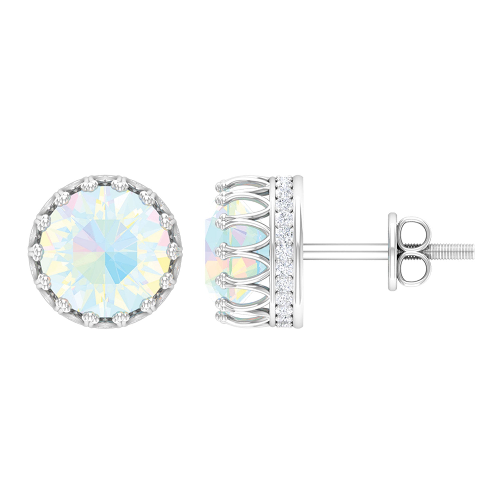 Rosec Jewels-Solitaire Ethiopian Opal and Moissanite Crown Stud Earrings