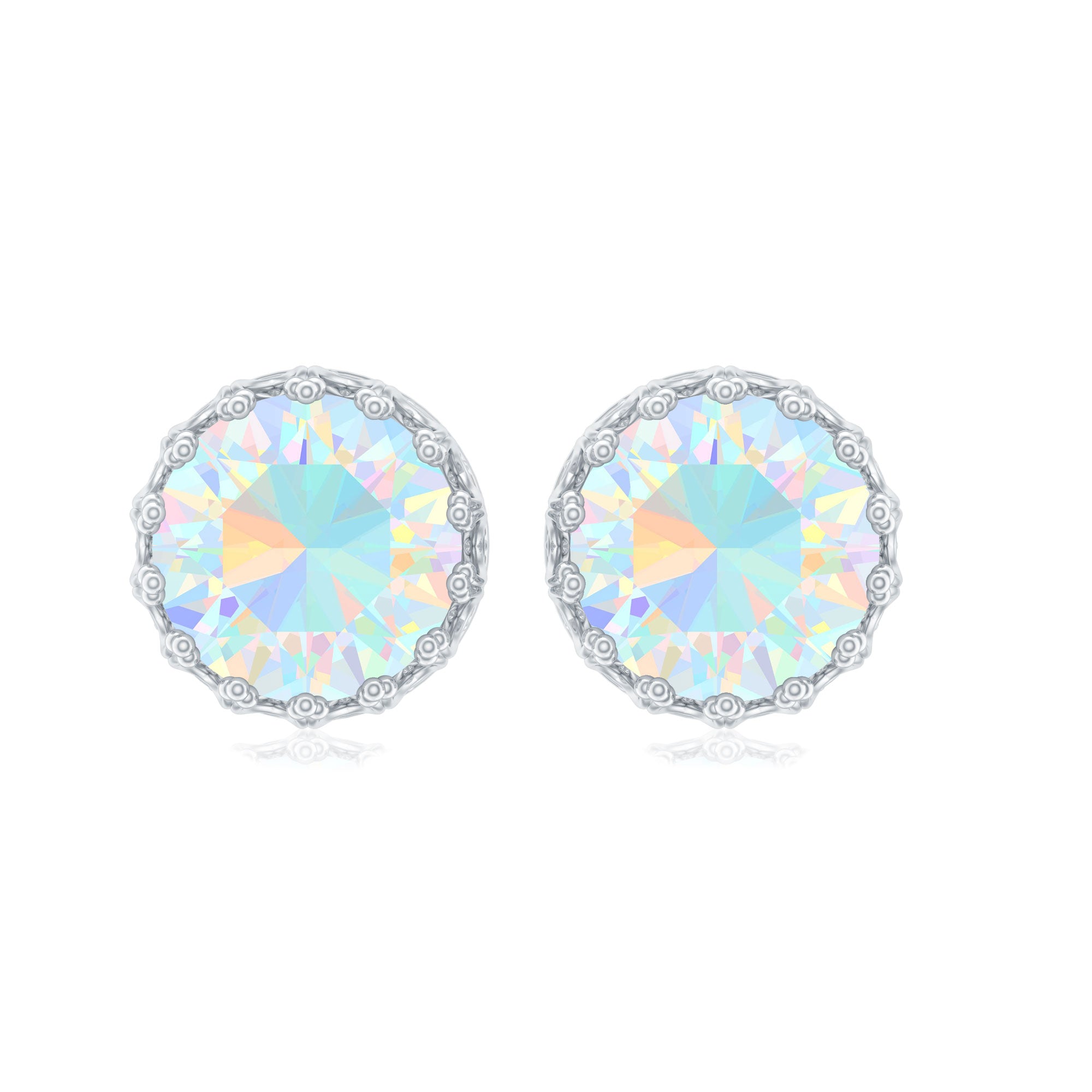 Real Ethiopian Opal Crown Stud Earrings with Certificate AAA - Rosec Jewels