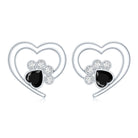 Heart Shape Black Onyx and Diamond Paw Stud Earrings AAA - Rosec Jewels