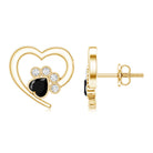 Heart Shape Black Onyx and Diamond Paw Stud Earrings AAA - Rosec Jewels