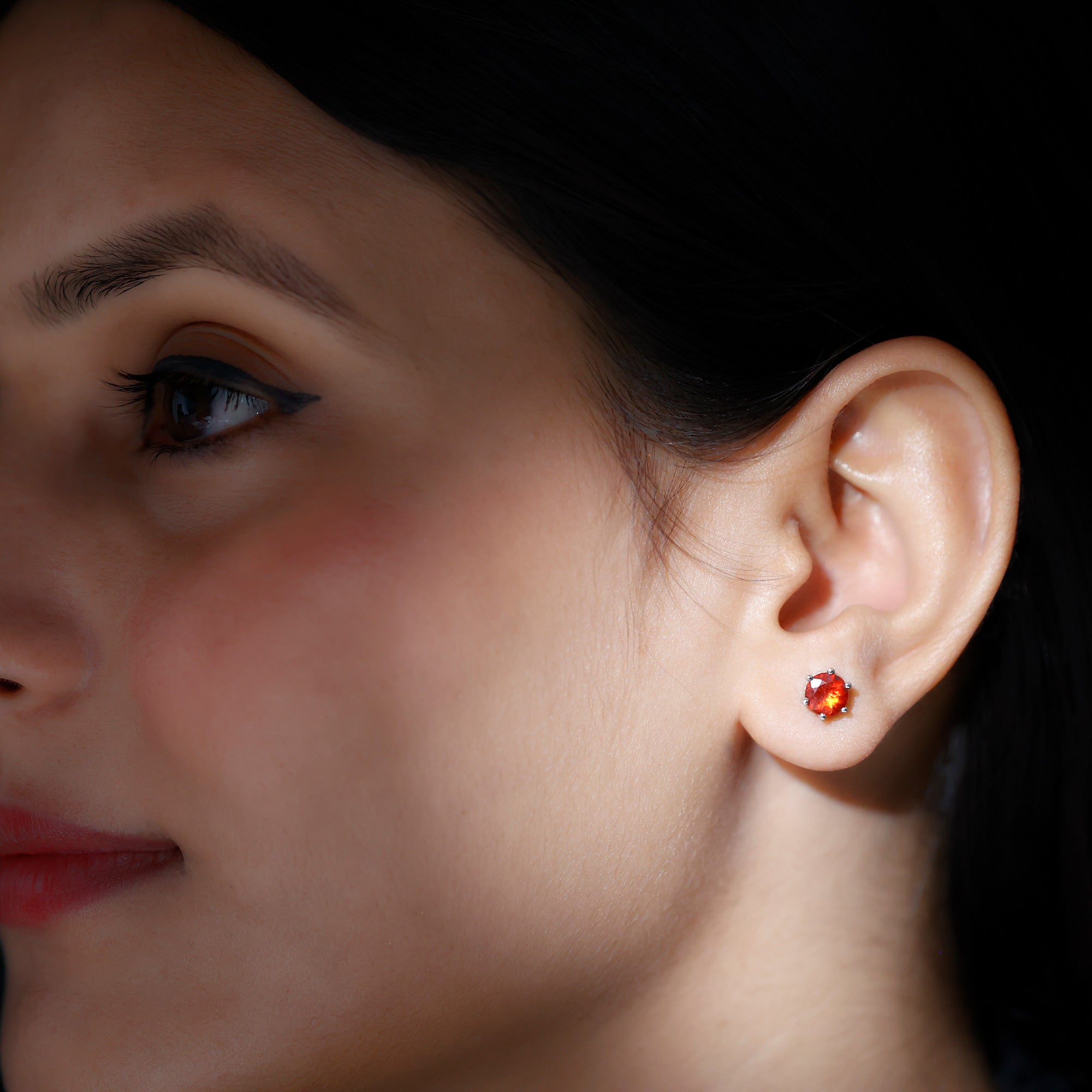 1.5 Carat Round Fire Opal Solitaire Stud Earrings AAA - Rosec Jewels